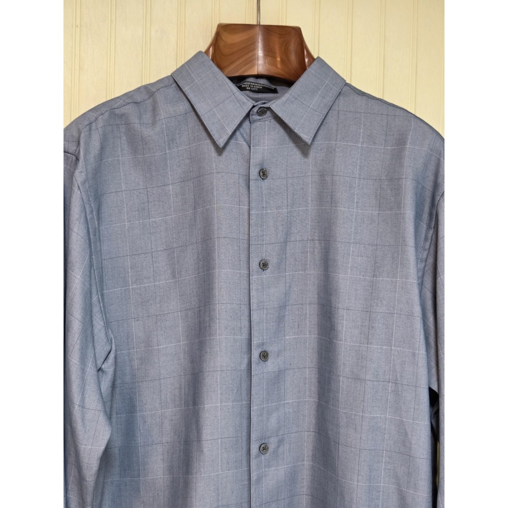 Brandini Le Collezioni Shirt Mens Medium Blue Gray‎ Plaid Button Front Dress